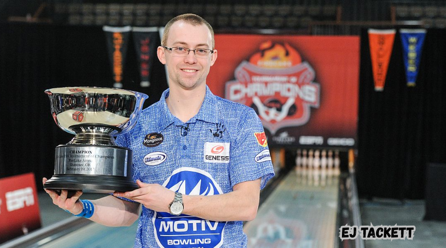 EJ Tackett celebrating a bowling win.